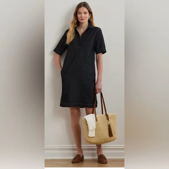 Lauren Ralph Lauren | Dresses | Lauren Ralph Lauren Short Sleeve Vneckline Denim  Shift Dress Side Pockets | Poshmark